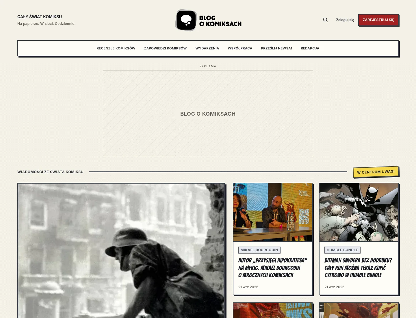 Odtworzony układ Paper Comics, widok desktopowy